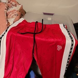 PINK Victoria's Secret Red Track Pants with White Stripe